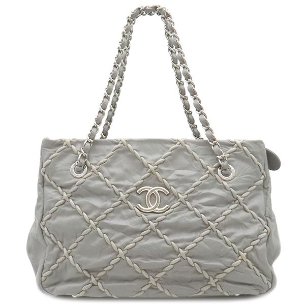 Chanel Tote Bag Ultra Stitch Lambskin Gray Silver Hardware Chain Shoulder Coco