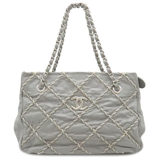 Chanel Tote Bag Ultra Stitch Lambskin Gray Silver Hardware Chain Shoulder Coco