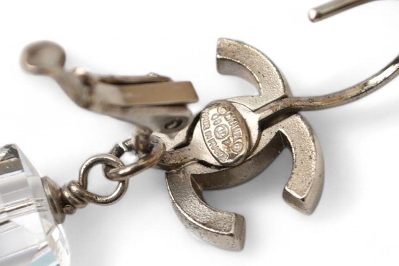 Chanel Earrings Chanel Accessories CC Logo Clear Pink Cube 08P Silver