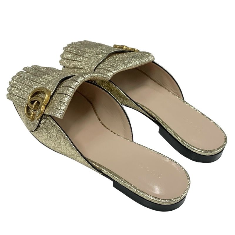 Gucci Double G Ggmarmont Sandals Mules Slippers Sandals Shoes Fringe Leather