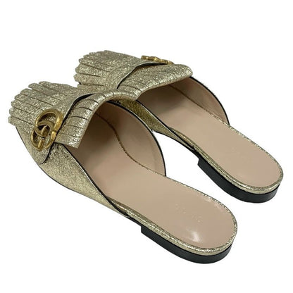 Gucci Double G Ggmarmont Sandals Mules Slippers Sandals Shoes Fringe Leather