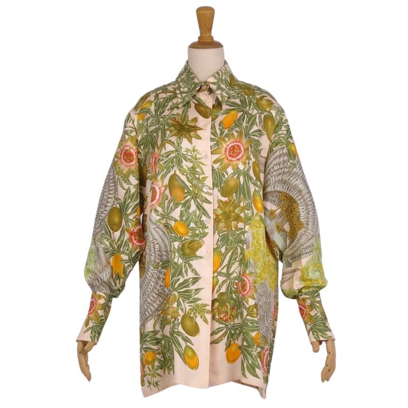 Vintage Hermes Shirt Blouse Long Sleeves All Over Pattern
