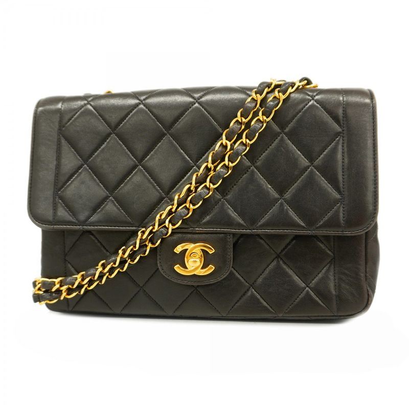 Chanel Shoulder Bag Matelasse Lambskin Black Gold Hardware Women