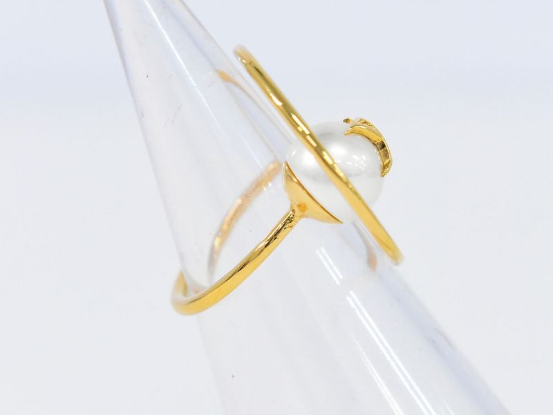 Authentic Louis Vuitton LV Eclipse Faux Pearl Ring M Size 14 GP Gold Plated