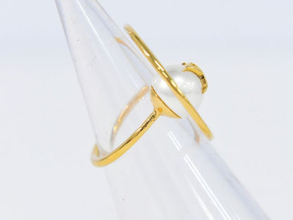 Authentic Louis Vuitton LV Eclipse Faux Pearl Ring M Size 14 GP Gold Plated