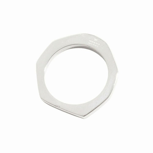 Gucci Polished Asymmetric Nut Motif Hexagon Ring Silver
