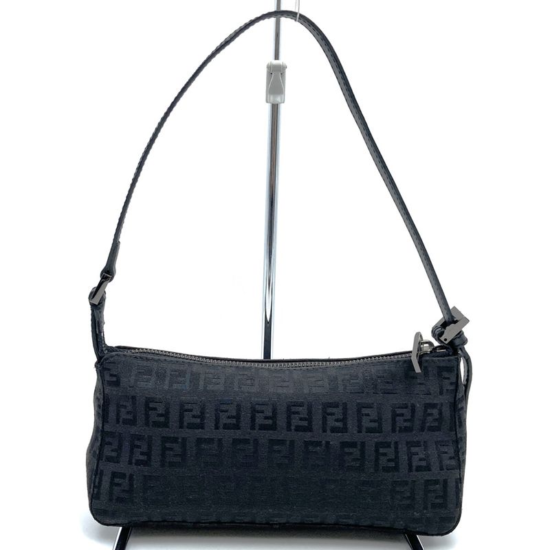 Fendi 8br249 Zucchino Accessory Pouch Mini Bag Canvas Leather Black Women