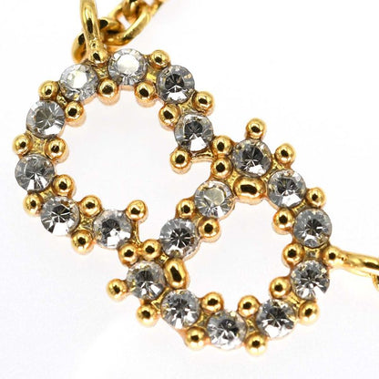 Christian DIOR CD Logo Rhinestone Necklace Accessory Gold Color Total Weight