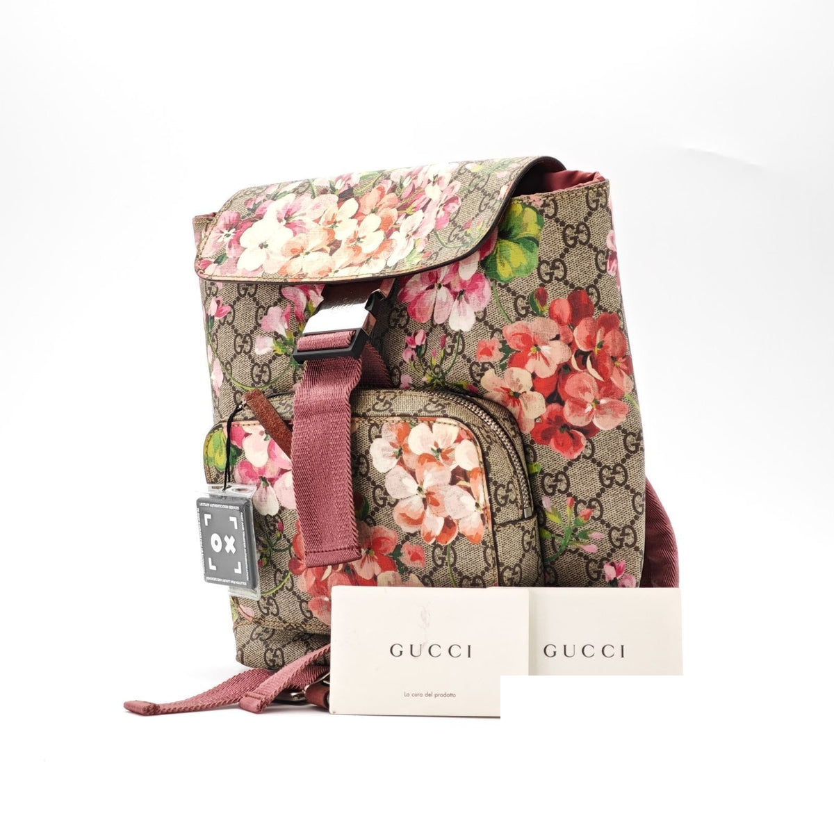 Gucci Backpack Diaper Bag Floral Pattern Cherry Blossom Beige Pink Multicolor