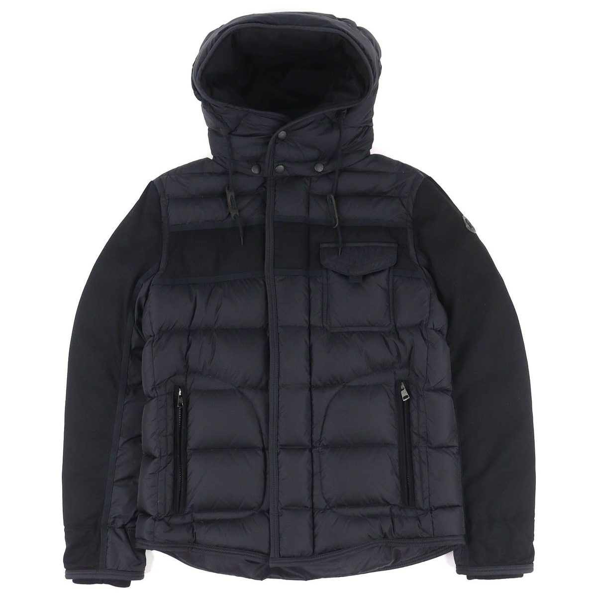 Moncler Ryan Leather Logo Patch Wool Contrast Hooded Down Jacket Black 3