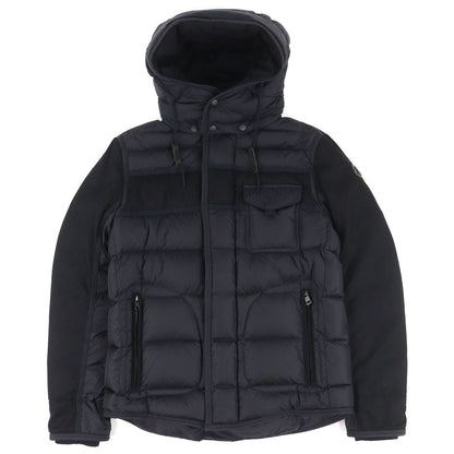 Moncler Ryan Leather Logo Patch Wool Contrast Hooded Down Jacket Black 3