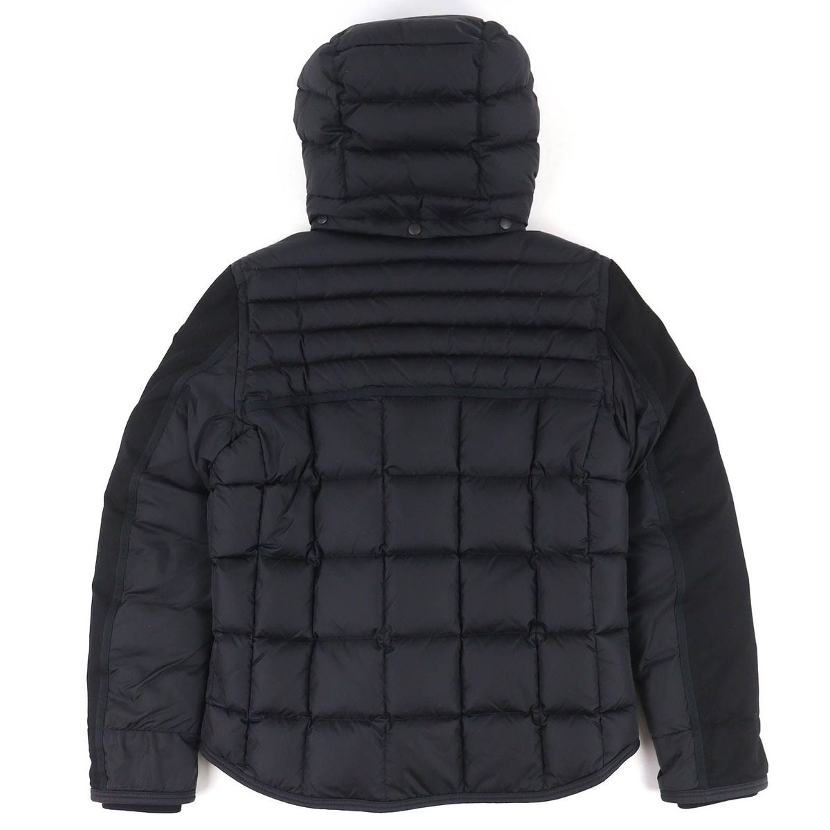 Moncler Ryan Leather Logo Patch Wool Contrast Hooded Down Jacket Black 3 — view 2