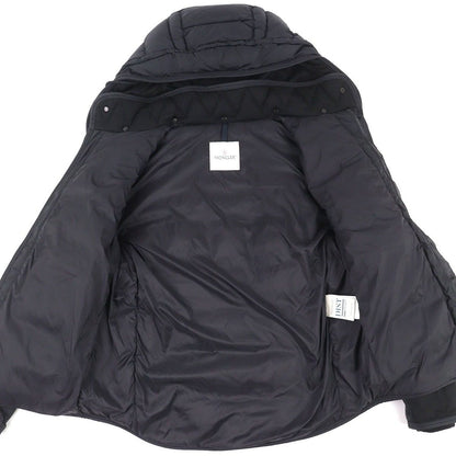Moncler Ryan Leather Logo Patch Wool Contrast Hooded Down Jacket Black 3 — view 3