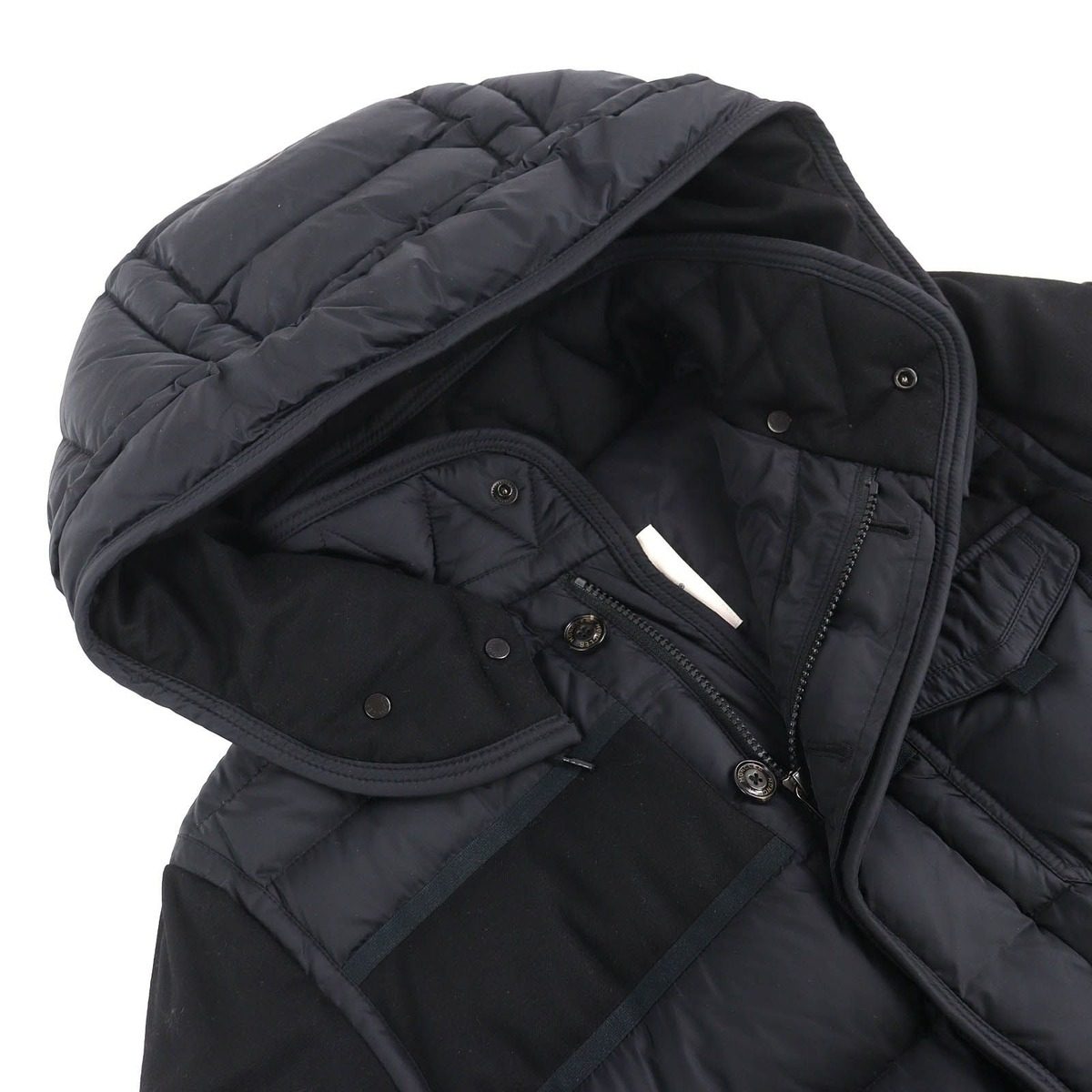 Moncler Ryan Leather Logo Patch Wool Contrast Hooded Down Jacket Black 3 — view 4