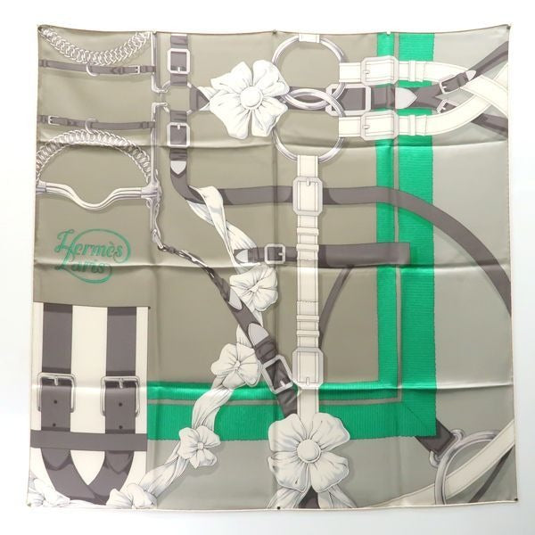 Hermes Carre 90 Grand Manege Great Training Gray Scarf S Silk