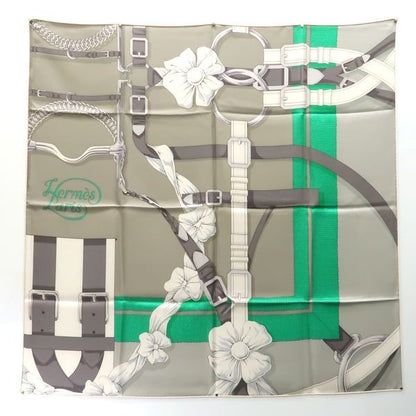 Hermes Carre 90 Grand Manege Great Training Gray Scarf S Silk