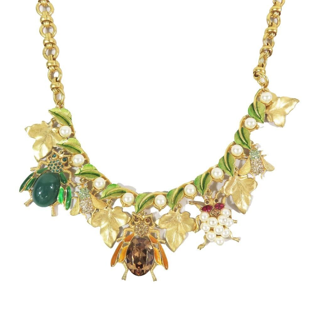 Dolce & Gabbana Insect Leaf Motif Necklace Pearl Visual Chain Gold
