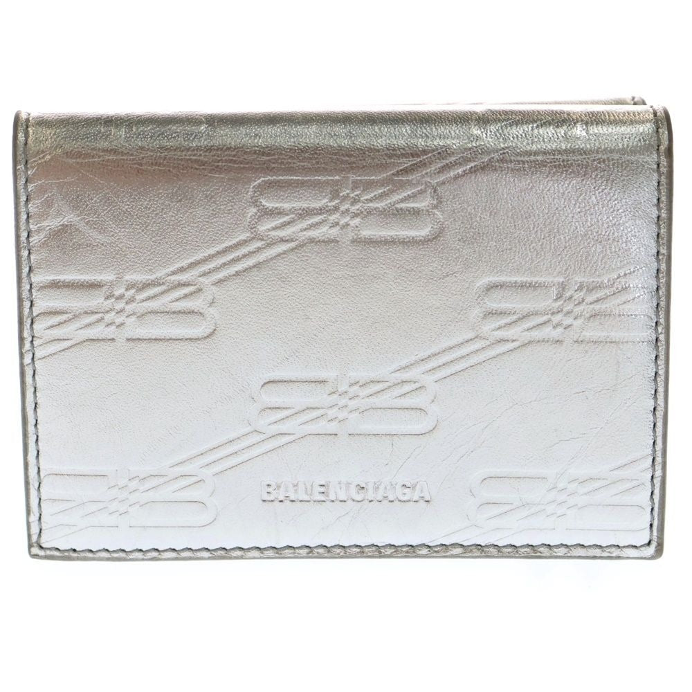 Balenciaga BB Monogram Wallet Logo Embossed Mini Silver