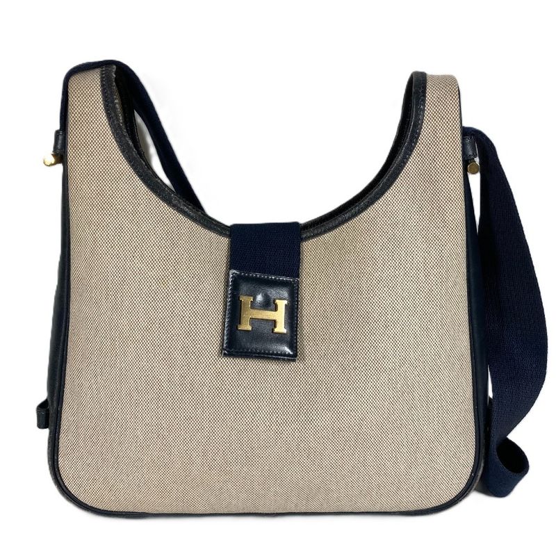 Hermes Shoulder Bag Sako H Logo Toile Ash Navy