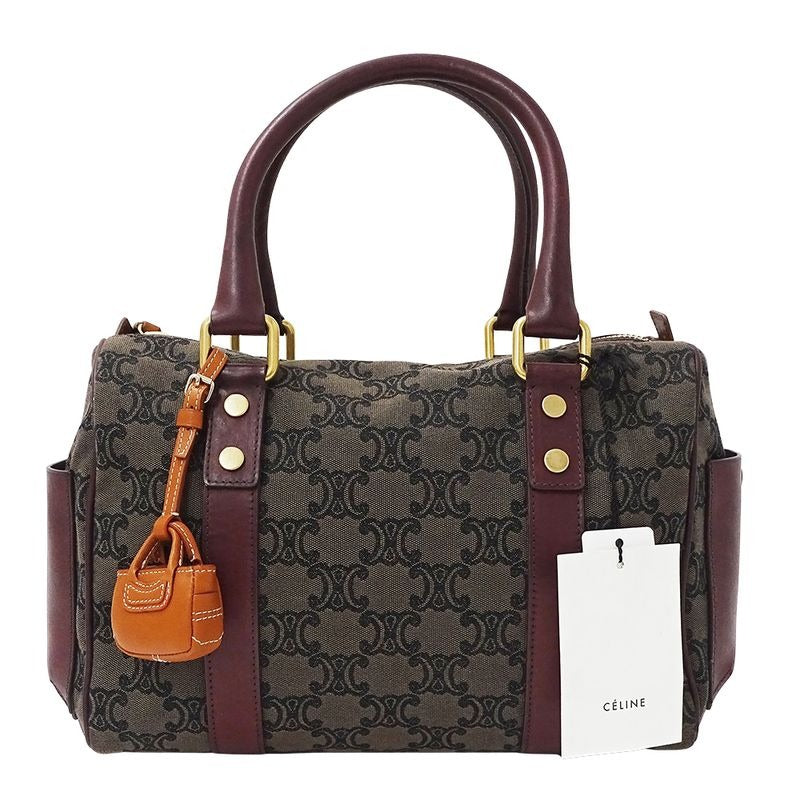 Celine Bag Handbag Triomphe Canvas Brown Bordeaux Wine Red Stylish
