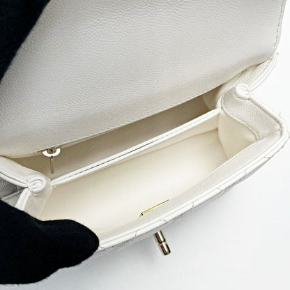 Chanel Coco Handle As2215 White 2way Bag Matelasse Caviar Skin Ladies Gold