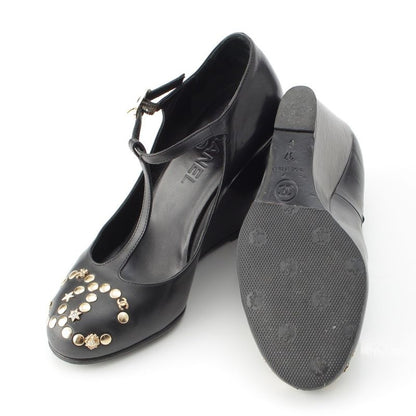 Chanel Coco Mark Bijoux Studded Heel Shoes Pumps Black 37
