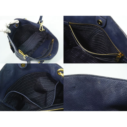 Prada Leather 2-Way Shoulder Bag Tote Navy — view 8