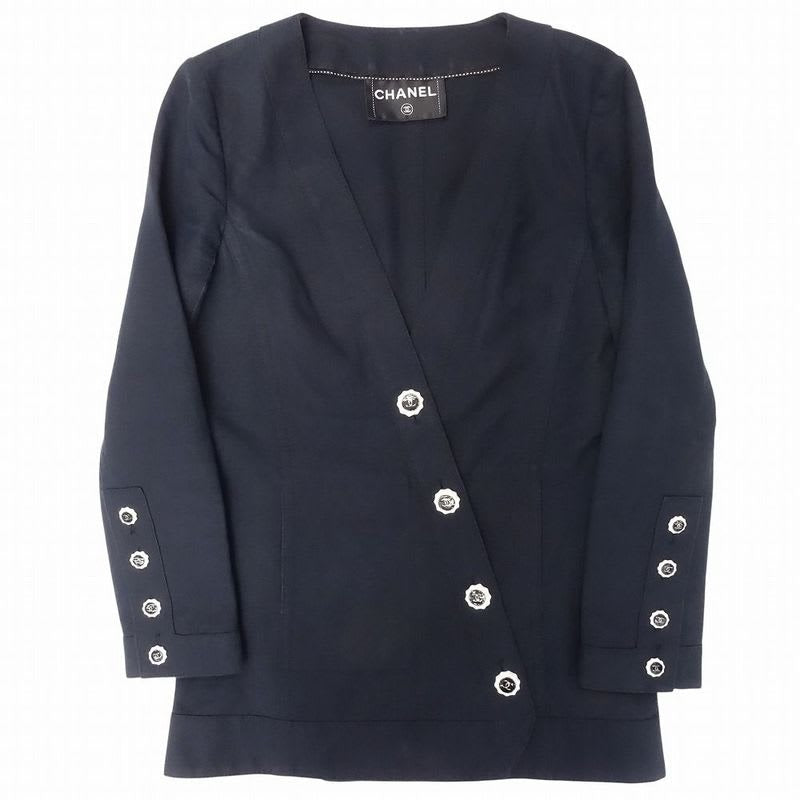 Chanel Collarless Jacket Blue Leather Coco Mark Button 2013-14 Cruise Collection