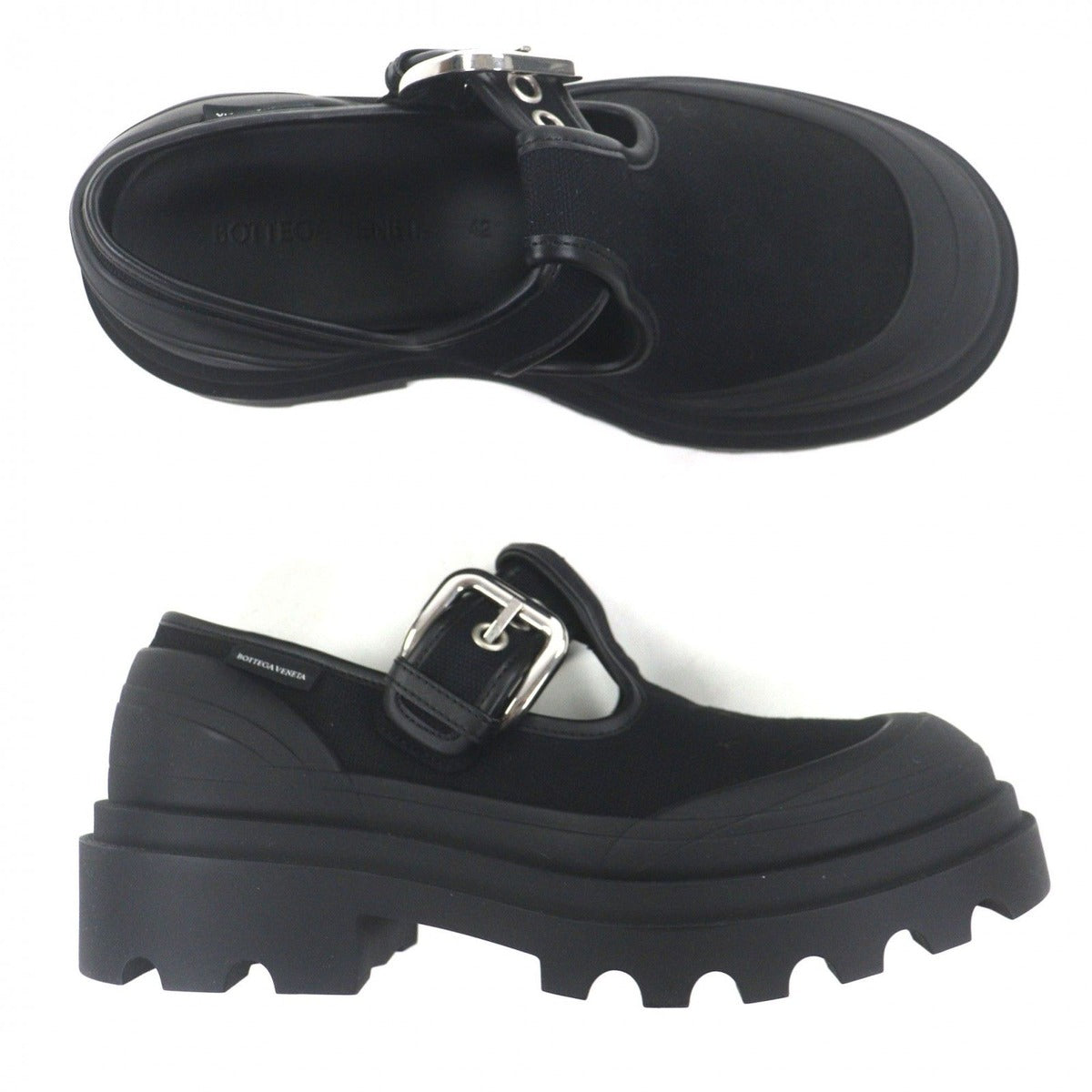 Bottega Veneta Trek Meri Jane Canvas Leather Shoes Loafers Black 42 — view 6