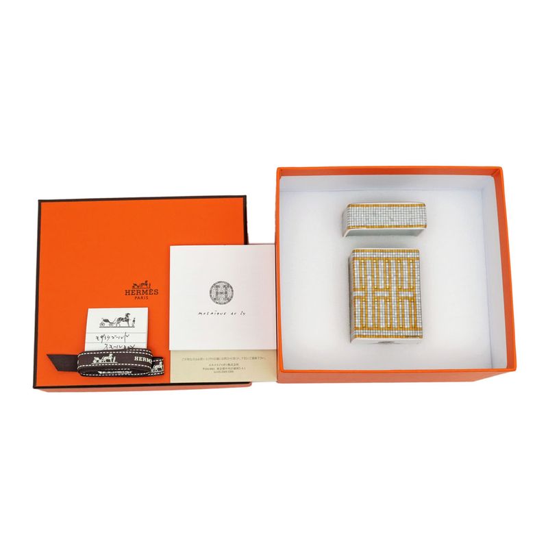 Hermes Small Box Mosaic 24 Gold White Pottery Accessories Others