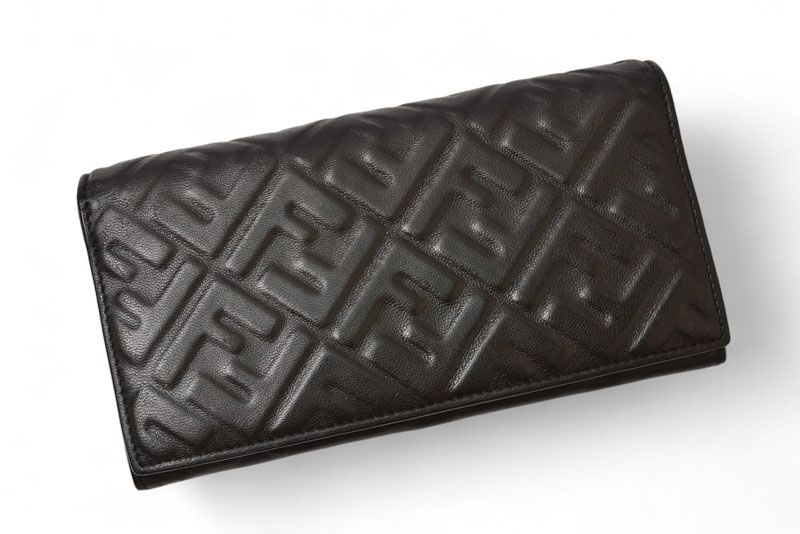 Fendi Wallet Fendi Bifold Long Wallet Leather Women Men FF Embossed Black 7m0264