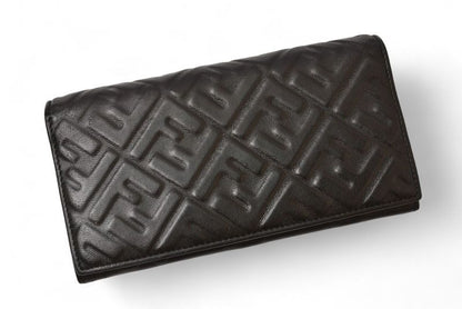 Fendi Wallet Fendi Bifold Long Wallet Leather Women Men FF Embossed Black 7m0264