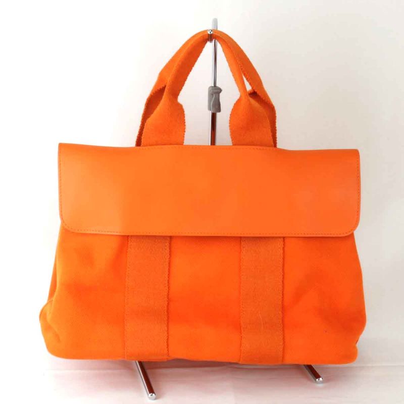 Hermes Valparaiso PM □P Engraved Handbag Leather / Canvas Orange