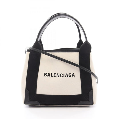 Balenciaga Handbag Navy Hippo XS Natural Black Canvas Leather