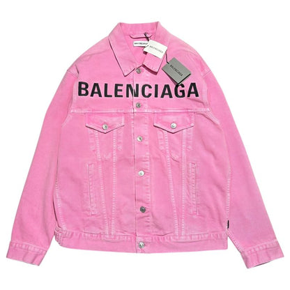 Balenciaga 21ss Front Logo Dyed Pink Denim Jacket 594386 Tew37 32 Pink X Black