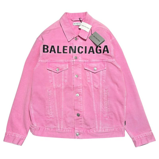 Balenciaga 21ss Front Logo Dyed Pink Denim Jacket 594386 Tew37 32 Pink X Black