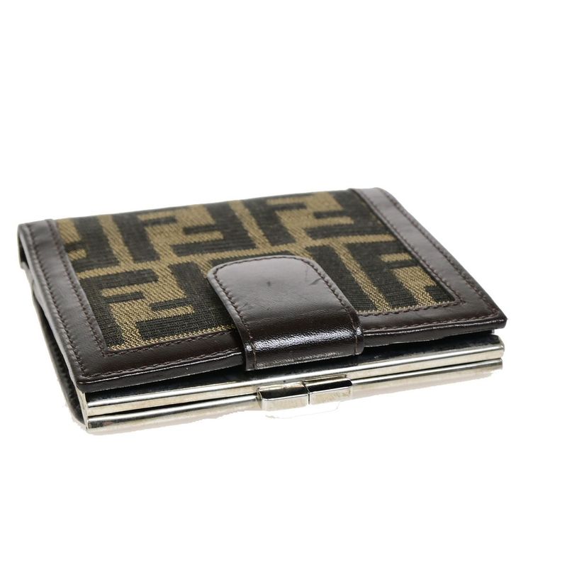 Fendi Bifold Wallet Zucca Pattern Clasp Leather 09bs116