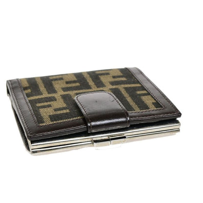 Fendi Bifold Wallet Zucca Pattern Clasp Leather 09bs116