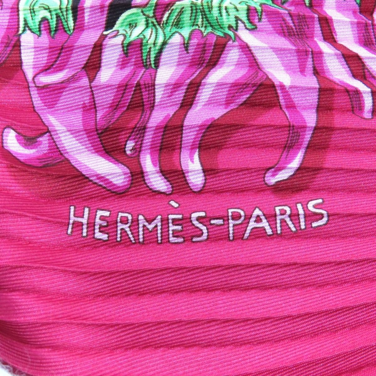 Hermes Pleated Carre Auxpays Des Epices in the Land of Spice Silk Magenta Scarf — view 6