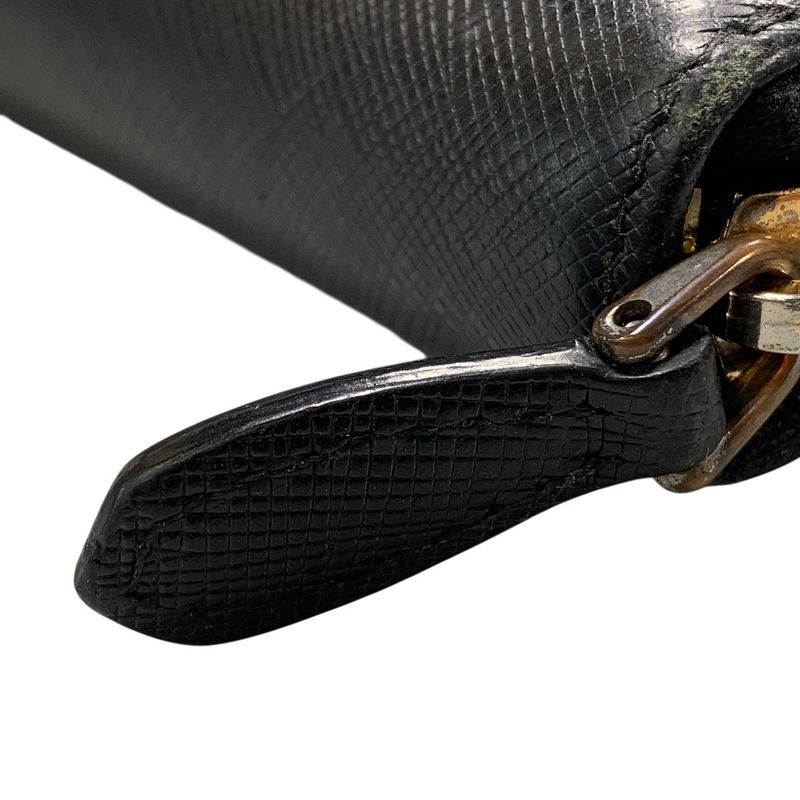 3347 Prada Saffiano Metal Saffiano Metal Round Zipper Long Wallet 1ml506 Black