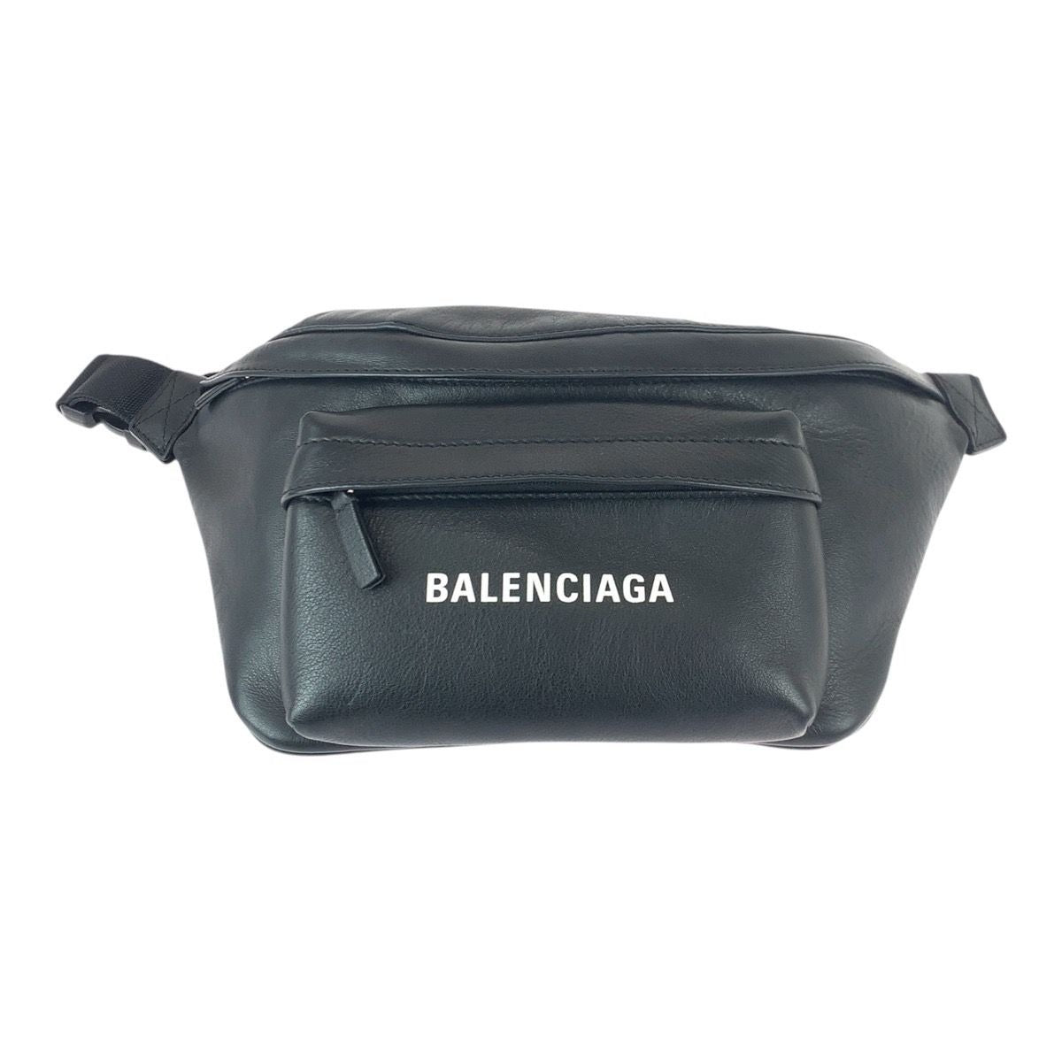 Balenciaga Everyday Black White Silver Hardware Leather Body Bag Waist Pouch