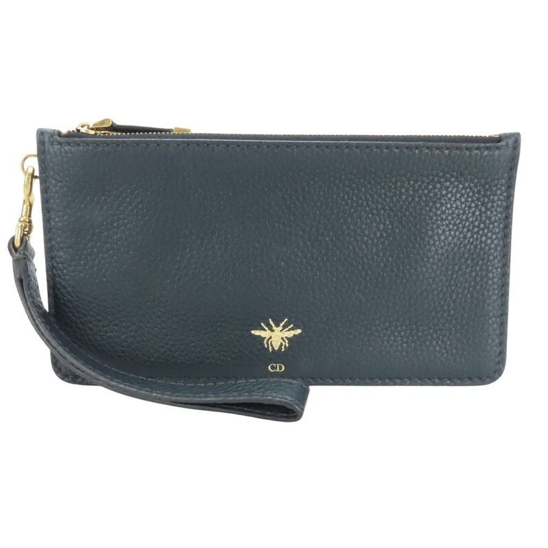 Christian Dior Pouch Bee Leather Navy Gold Hardware Multi Case Clutch