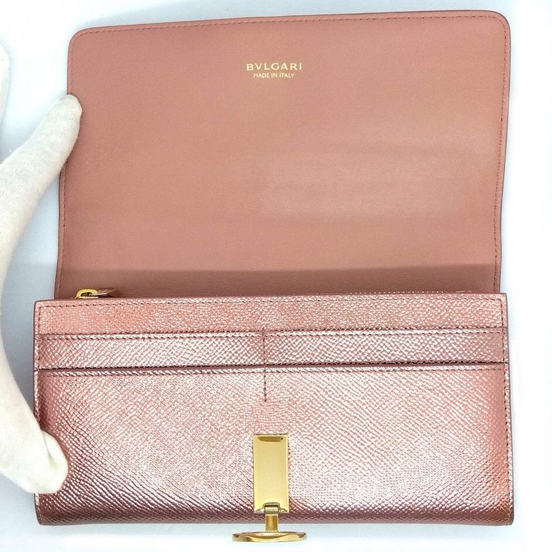 Bvlgari Logo Clip Long Wallet Metallic Pink Long Wallet Leather 287068 NFC Tag