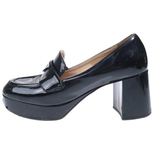 Prada Chocolate Brushed Leather High Heels Loafers Black