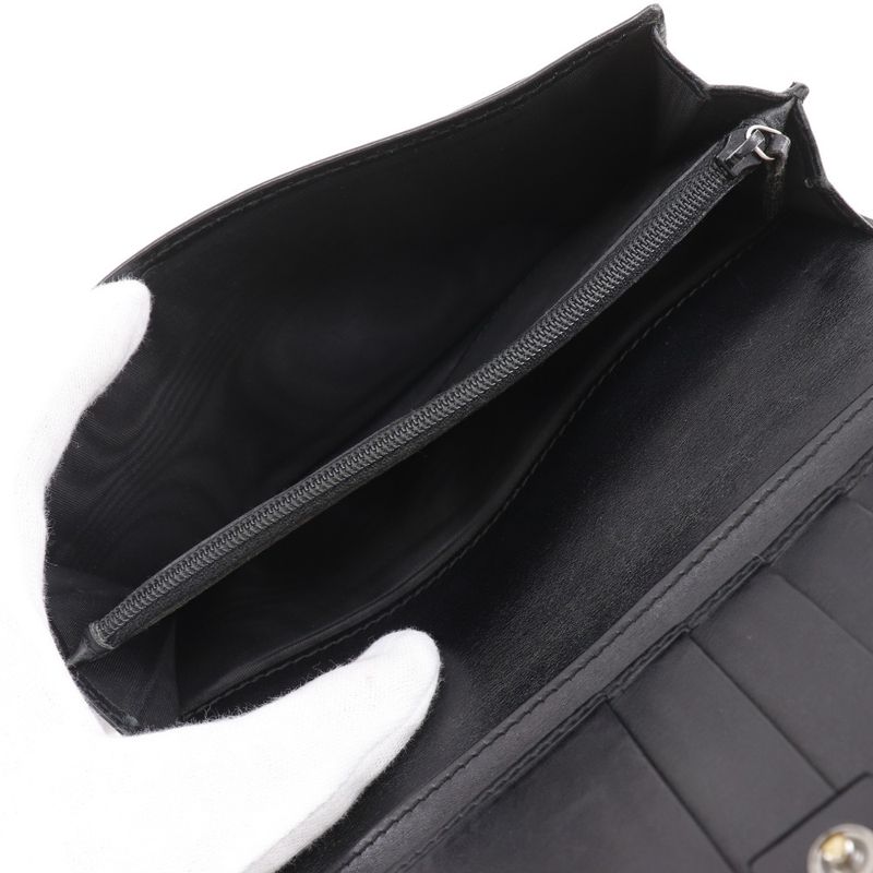 Gucci GG 146229 Striped Leather Black Unisex Long Wallet