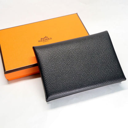 Hermes Calvidio Vo-epson Black B Engraved Coin Case Card Case Men's