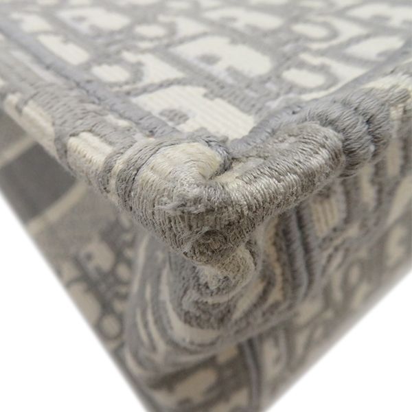 Christian Dior Tote Bag Book Tote Medium Canvas Gray Handbag Embroidery Oblique