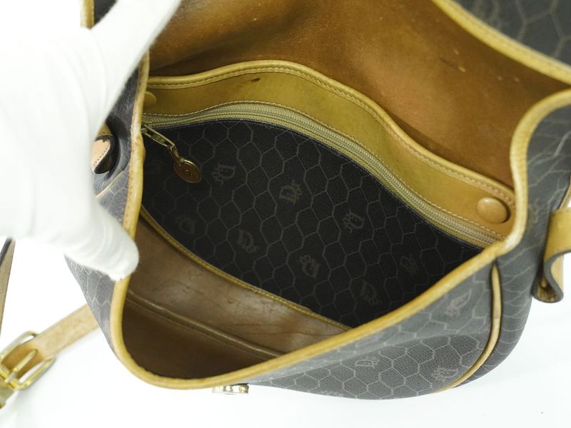 Authentic Christian DIOR Honeycomb Pattern Shoulder Bag Pochette PVC Black Bag
