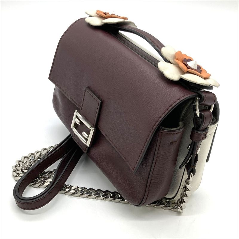 Fendi Double Micro Baguette Shoulder Bag Leather 8m0371 Bordeaux Silver