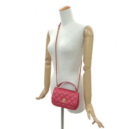 Chanel Top Handle Mini Flap Bag Pink As1226 Matelasse Lambskin Women's
